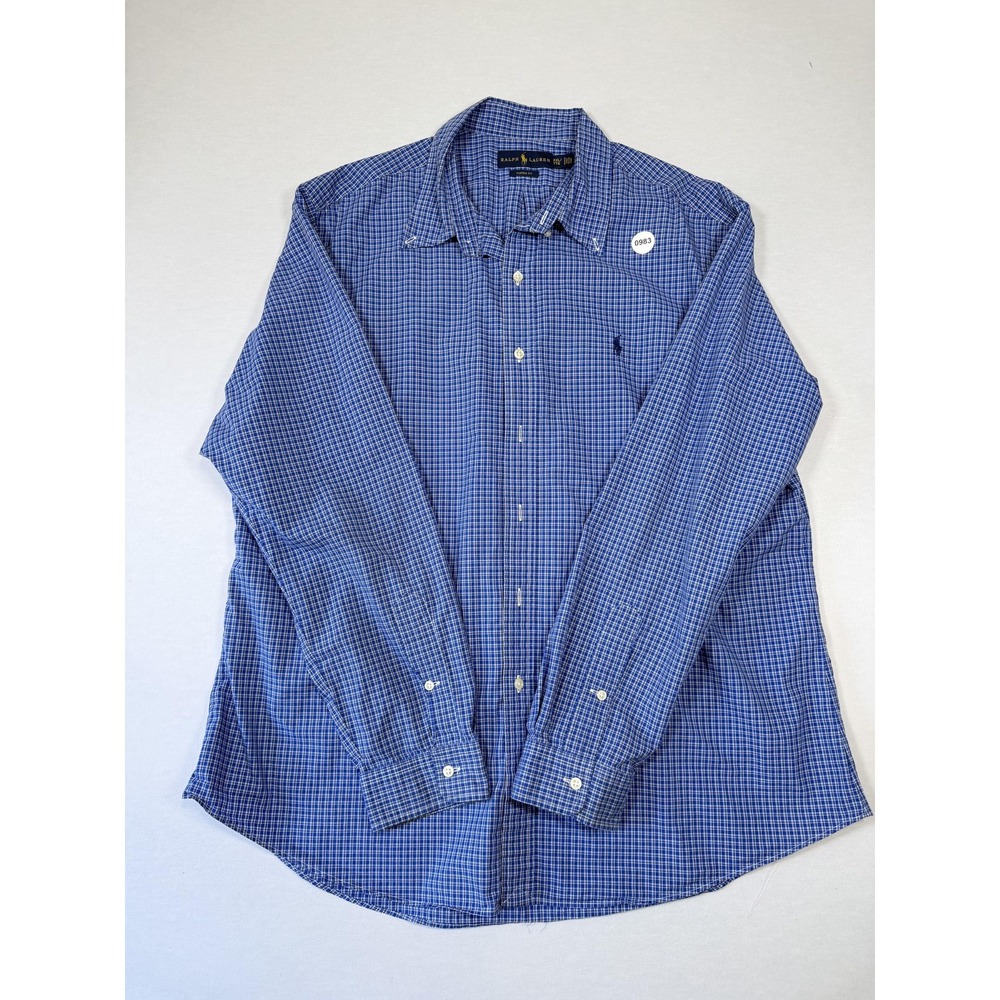 Ralph Lauren Shirt Mens 2XL Blue Check Custom Fit Long Sleeve Button Down Casual